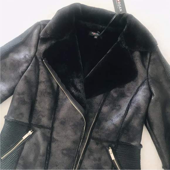 Morgan De Toi Womens Black Faux Leather Wrap Jacket Size S M $110 - Picture 2 of 5